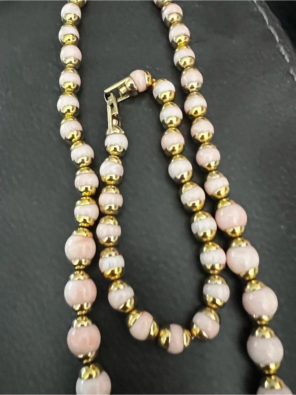Gold & Pink Beaded Necklace and Bracelet Set 70’s AVON